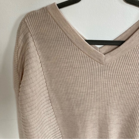 AllSaints Keld V-Neck Merino Wool Ribbed Sweater Color Almond  Marl Sz S - Picture 9 of 12